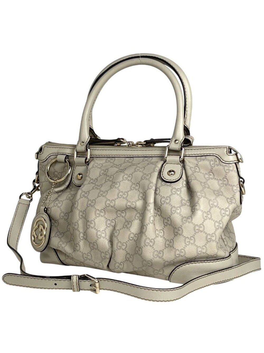 Gucci Guccissima Ski Handbag Signature 2-Way Shimarais the Ivory